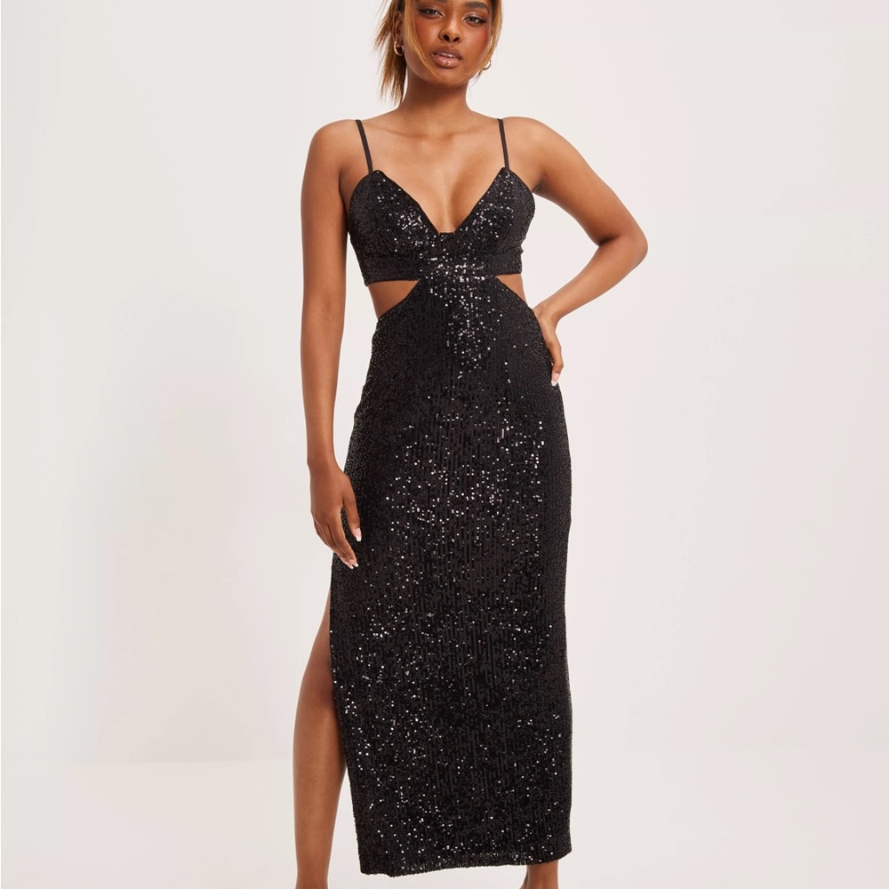 Bardot Black Sequin Cutout Dress